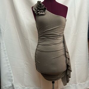 Elegant One-Shoulder Tan Dress